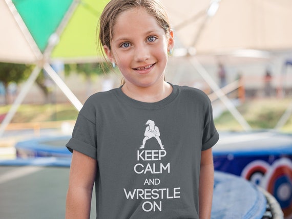 Kids Female Wrestling Shirt Keep Calm Wrestle On T-Shirt Girls Wrestling T Shirts Wrestler Gift Tee High School Unisex