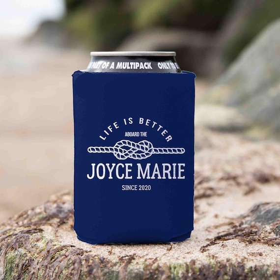 Personalized Vintage Boat Cozie Custom Knot Rope Boater Captain Gift Anchor Logo Nautical Boating Gift Foam Can Cooler Soda Beer Foam Bottle
