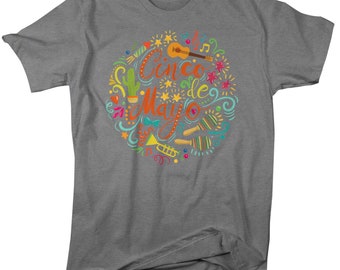 Camiseta Del Cinco De Mayo Para Hombre: Diseño Tipográfico Colorido - México