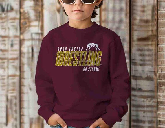 Kids Personalized Wrestling Crewneck Custom Wrestler Athletic Logo Team Sweatshirt Personalized Mascot Customize Unisex Boy's Gift Idea