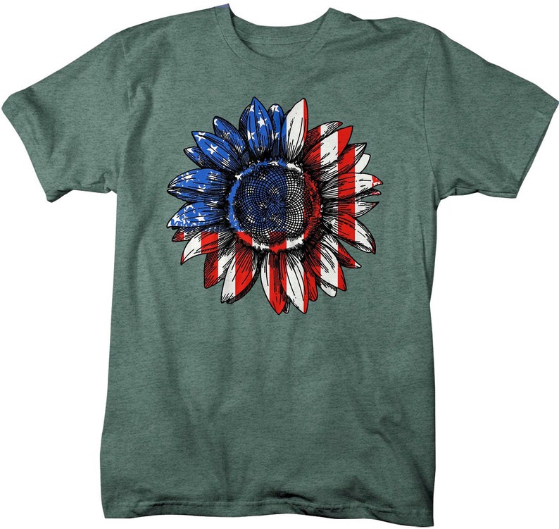 Men's American Flag Sunflower T-shirt 4th July Shirt Boho | Etsy