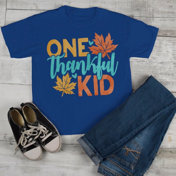 Kids Thankful T Shirt One Thankful Kid Shirts Thanksgiving Fall Tshirt Give Thanks Toddler Baby Youth