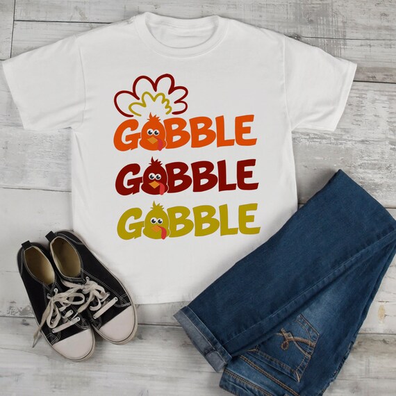 Kids Funny Thanksgiving T Shirt Gobble Gobble Turkey Shirts Hipster Tee Turkeys Boy's Girl's Toddler