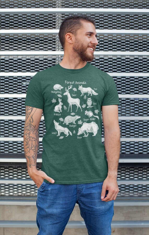 Men's Forest Animals Shirt Reference T Shirt Types Kinds TShirts Species Continent Learning Biologist Gift Idea Man Unisex