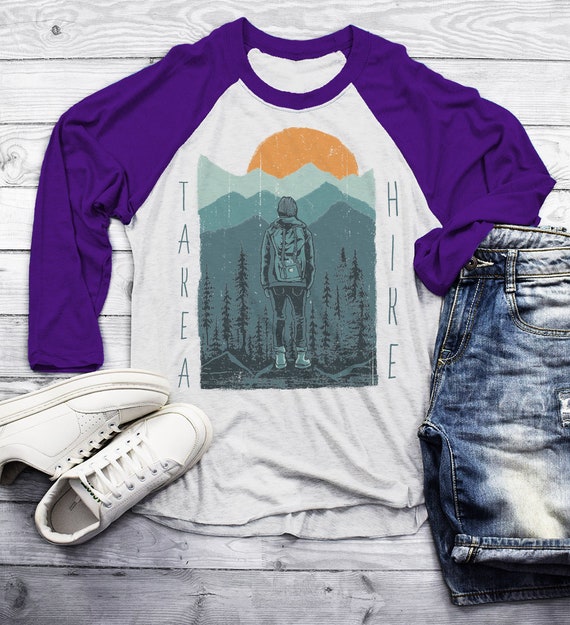 Men's Hiking T Shirt Take A Hike Shirt Graphic Tee Hiker Shirts Nature Wanderlust 3/4 Sleeve Raglan