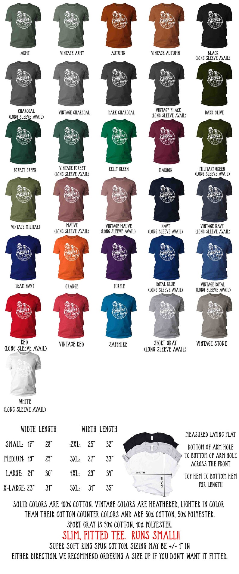 May include: A selection of t-shirts in various colours, each with a circular graphic that reads "Cheers & Beers". The shirts are available in a range of sizes and colours, including Army, Black, and Red.