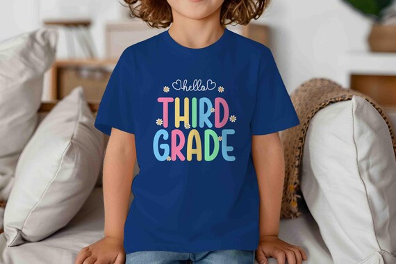 Kids Cute 3rd Grade Shirt Back To School TShirt Daisies Flower Daisy T-Shirt Hello Third Grade Pastel T Shirt Boho Unisex School Youth Gift