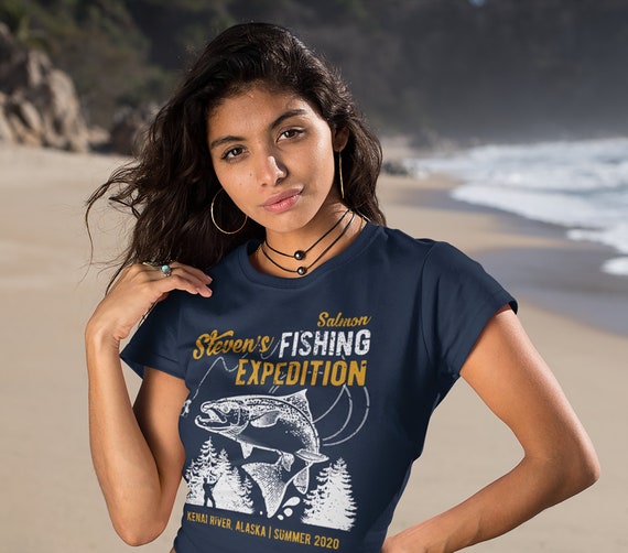 Women's Personalized Salmon Fishing T-Shirt - Fisherman Trip Expedition Tee Shirt Men's Gift Custom Salmon Shirts