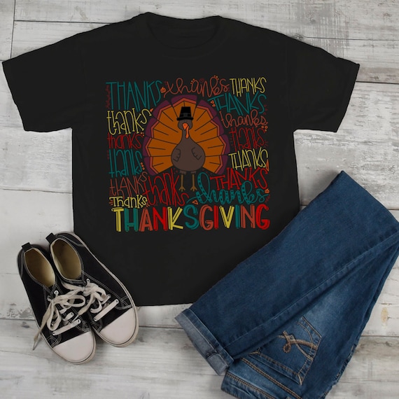 Kids Cute Thanksgiving T Shirt Typography Graphic Tee Happy Thanksgiving Thanks Thankful Shirts Boy's Girl's Toddler