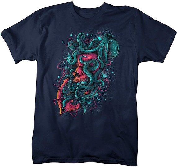 Men's Octopus T Shirt Hand Drawn Vintage Hipster Shirts Skull Tattoo Shirts Anchor Nautical Graphic Tee