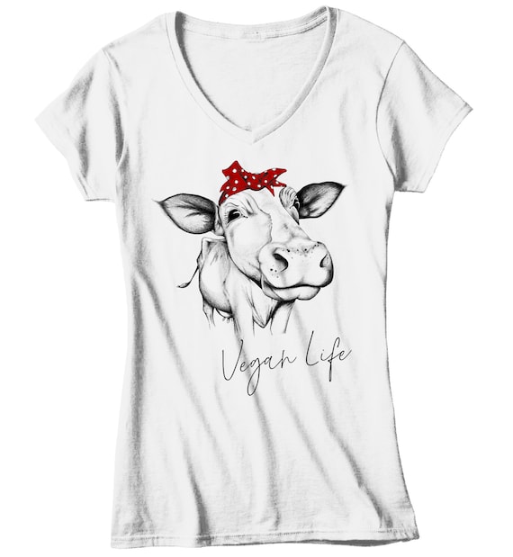 Women's Cute Vegan Life T-Shirt Cow Bandanna Vegan Tee Vegans Shirts Vegan Gift Idea Vegan TShirt