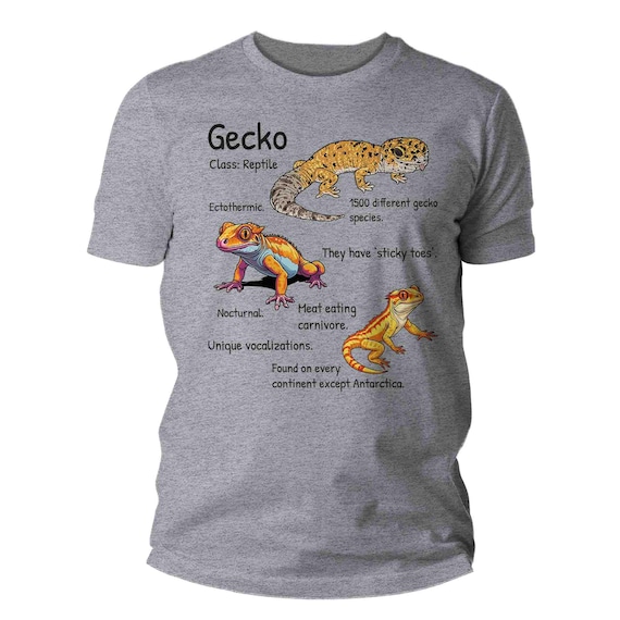 Men's Gecko Shirt Facts Crested Leopard Shirts Gift Idea Reptile Lizard Science Geek Herpetology T Shirt Tiny Dinosaur Cute Unisex TShirt