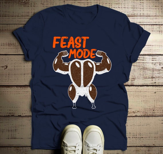 Men's Funny Thanksgiving T Shirt Feast Mode Graphic Tee Muscle Turkey Victory Shirts