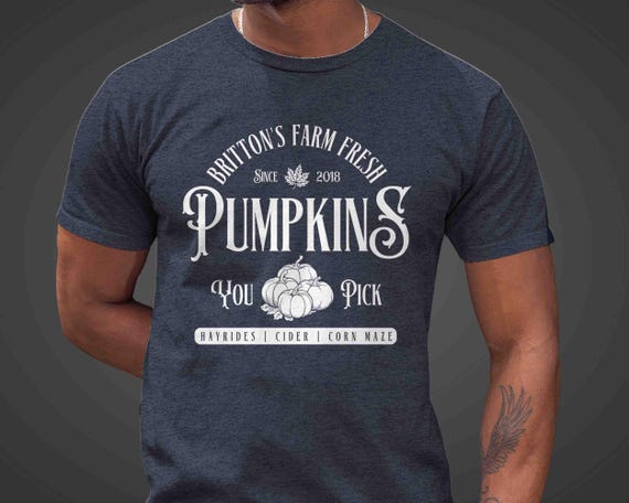 Men's Personalized Pumpkin Farm T Shirt Custom Fall Farmer Vintage Shirt Personalized Sketch Vintage Farms Pumpkin Patch Logo Gift Idea