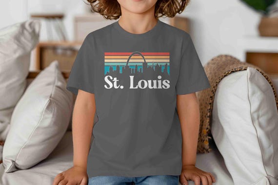 Kids St. Louis Shirt Missouri Shirt Skyline City MO T Shirt Gift Travel Tour Gift Tourist Unisex Soft Graphic Tee Sky State City Midwest