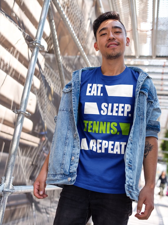 Herren Unisex Kurzarm T-Shirt Eat Sleep Tennis Fanshirt Trikot kaufen Sprüche 