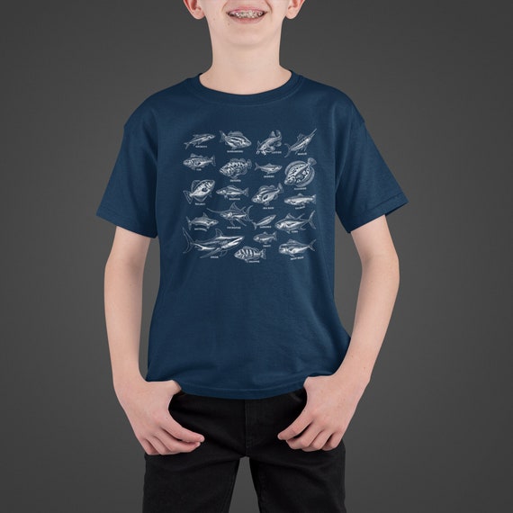 Kids Ocean Fish Shirt Types Fish T-Shirt Fisherman Gift Idea Angler Fishing Reference Tee Unisex Youth