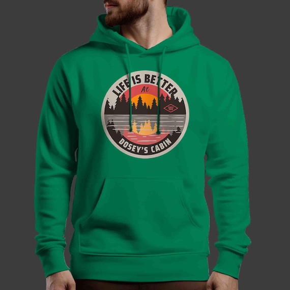 Men's Personalized Cabin Hoodie Custom Lakehouse Lake Vintage Camp Sweatshirt Pullover Outdoors Logo Camper Badge Rustic Gift Idea