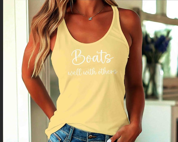 Women's Funny Boat Tank Top Racer Back Tanks Racerback Boats Well With Others Tank Boater Gift Nautical Minimal Ladies Cute Lake Boating