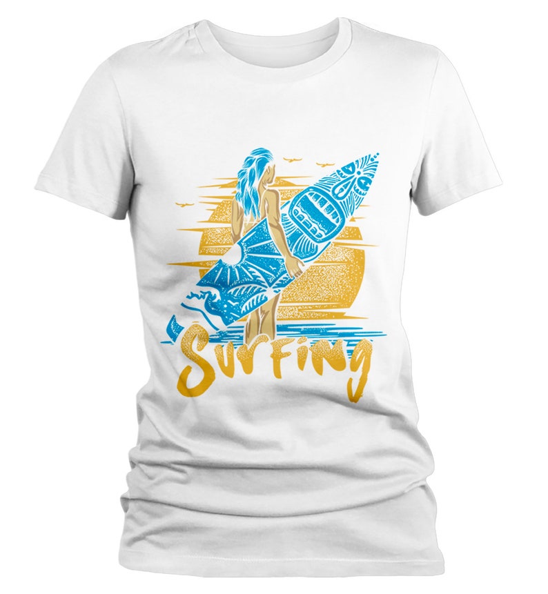 Women's Surfing T Shirt Surf Graphic Tee Vacation Beach Etsy