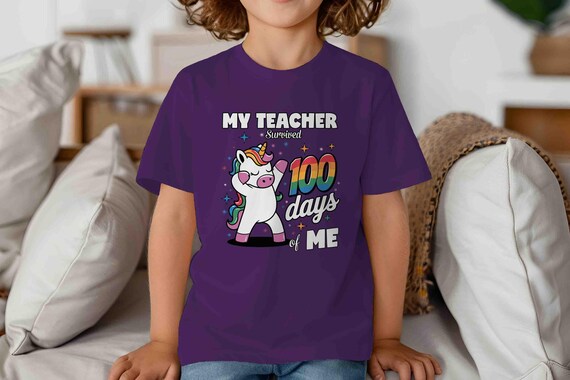 Kids Funny 100 Days Of School Shirt Unicorn T Shirt Teacher Survived Gift Idea TShirt For Girl's 100 Days Gift Youth Children For Girl's Tee