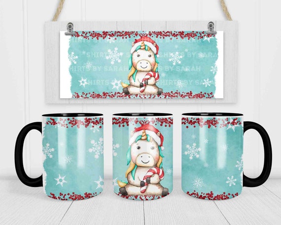 Cute Christmas Coffee Mug Watercolor Unicorn Hat Illustration Adorable Christmas Decor Coffee Mug Gift 15 oz. 20 oz. Giant Large Cup