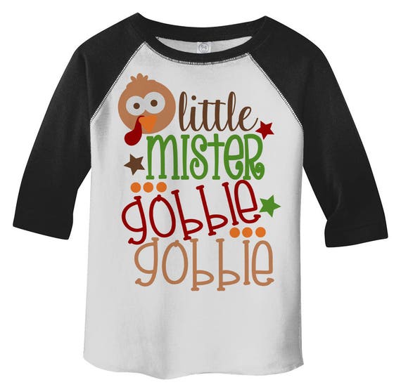 Shirts By Sarah Little Boy's Little Mister Gobble Gobble Thanksgiving Toddler Raglan Cute Turkey Adorable