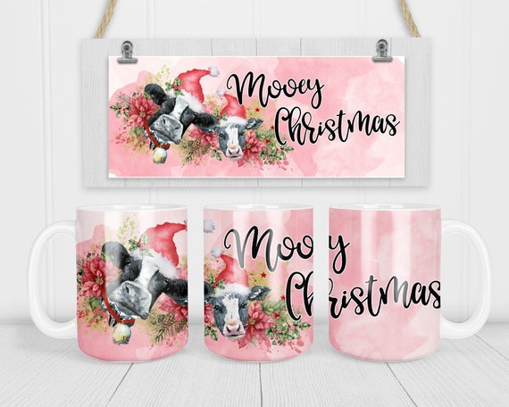 Cow Christmas Coffee Mug Mooey Heifer Gift Winter Décor Cup Cows Farmer Coffee Mugs Illustrated 15 oz. 20 oz. Large Giant Big