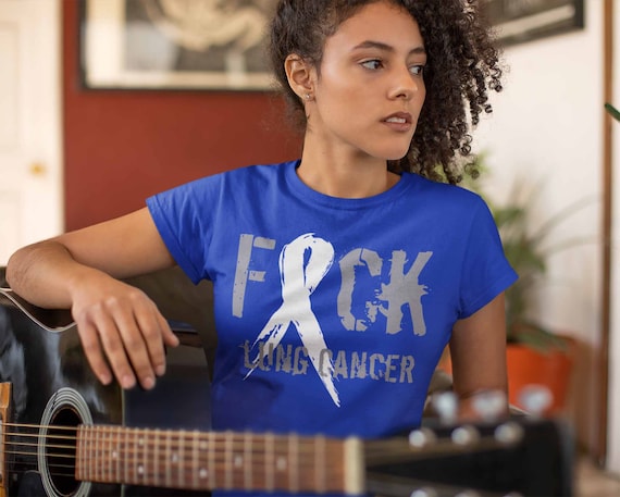 Women's F*ck Lung Cancer T Shirt White Ribbon Cancer Shirt Graphic Awareness Tee Support Shirts