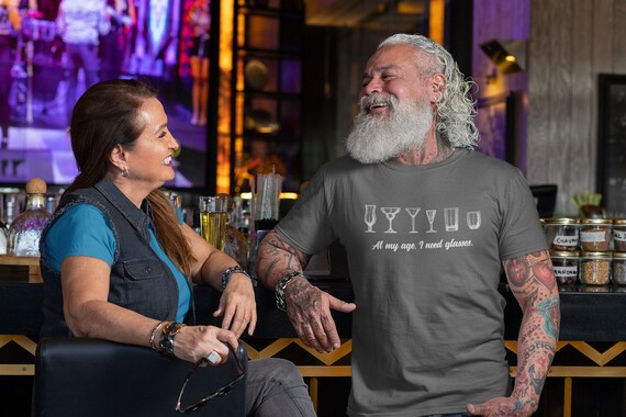 Men's Funny Birthday T Shirt At My Age I Need Glasses Shirts 40 50 60 TShirt Gift For Him Cocktail Glasses Any Age 70th