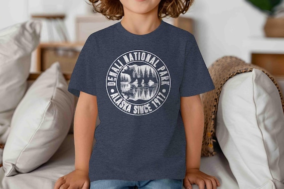 Kids Denali National Park Shirt Bear Parks Shirt Double Exposure Forests Ranger Nature Grizzly Brown TShirt Gift Idea Unisex Tee Grunge