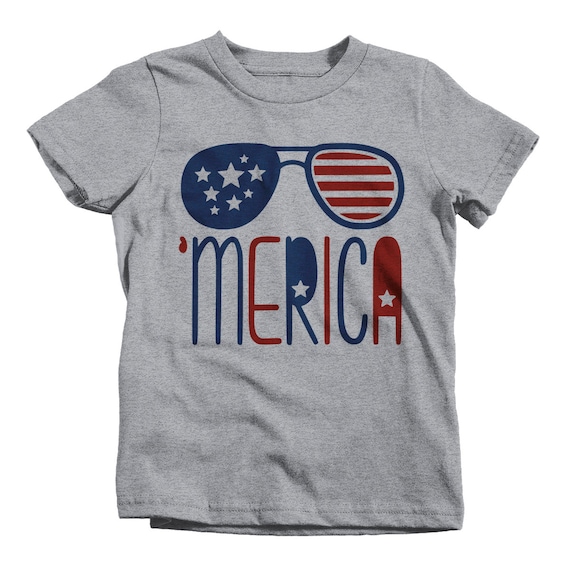 Kids 'Merica T-Shirt Glasses Hipster Independence Shirt 4th July Shirt Boy's Girl's Toddler Tee Baby Infant