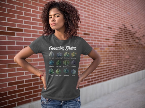 Women's Cannabis T Shirt Types Kinds Marijuana Weed Medical Buds TShirts Flower Strains Gift Idea Ladies Woman Tee