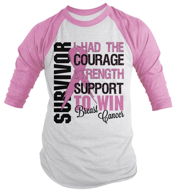 Shirts By Sarah Women's Breast Cancer Survivor Shirt 3/4 Sleeve Raglan Awareness Shirts
