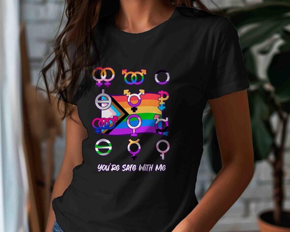Men's Funny Pride Ally Shirt LGBTQ Shirt Support Gay Trans Safe With Me T-Shirt Gift Rights T Shirt Gay Flag TShirt Unisex Tee Gift Support