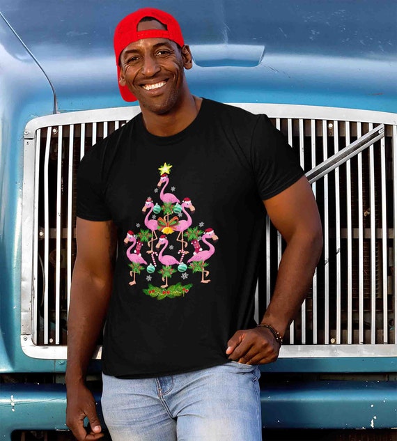 Men's Christmas Tree T Shirt Flamingo Christmas Shirts Pink Flamingo Christmas Tree Shirt Tree Shirt Flamingo Shirt