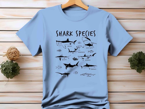 Mens Shark Shirt Species Of Fish TShirt Ocean Marine Biology T-Shirt Gift Types Catalog T Shirt Kinds TShirt Unisex Tee Gift Idea Unisex