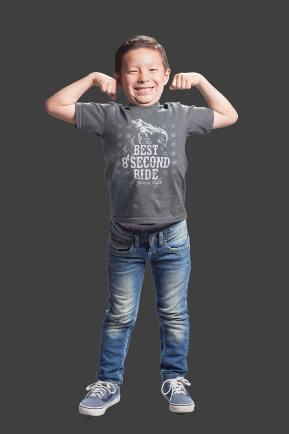 Kids Rodeo T Shirt American Cowboy Shirts Best 8 Second Ride Distressed Western Graphic Tee Southern Horse Tshirt Unisex Boy's Girl's