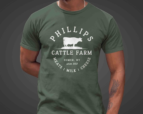 Men's Personalized Farm T Shirt Custom Cow Vintage Cattle Angus Beef Name Shirt Personalized Hobbyist Farmer Logo Badge Rustic Gift Idea