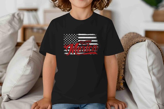 Kids Patriotic 'Merica Shirt Est. 1776 TShirt Flag Distressed T-Shirt 4th July T Shirt Distressed Grunge 4th July Youth Gift Idea Patriot