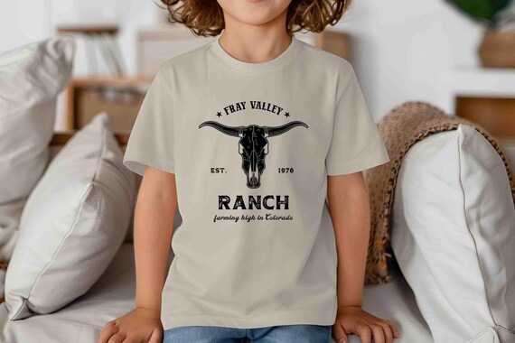 Kids Personalized Farm T Shirt Custom Cowboy Company Name Business Shirt Cattle Ranch Cow Skull Bull Farmer Logo Badge Homestead Gift Idea