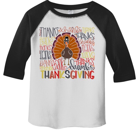 Kids Cute Thanksgiving Shirt Typography Graphic Tee Happy Thanksgiving 3/4 Sleeve Raglan Thanks Thankful Shirts Boy's Girl's Toddler