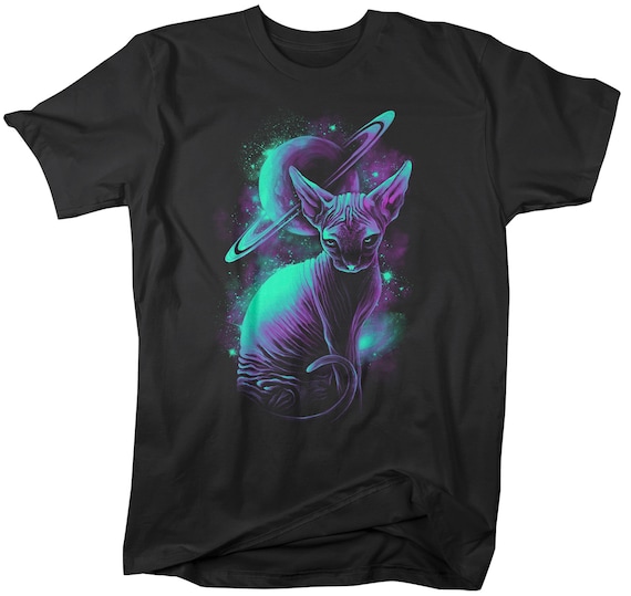 Men's Hipster T-Shirt Hairless Cat Graphic Tee Grunge Hipsters TShirt Celestial Space Shirts Saturn TShirts