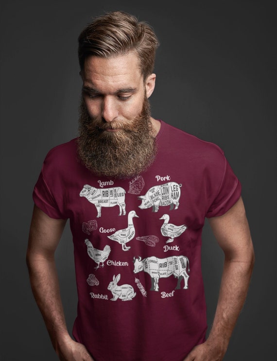 Men's Butcher Shirt Cuts Of Meat T Shirt Illustrated Chicken Beef Pork TShirts Reference Shirt Diagram Unisex Man Gift Idea