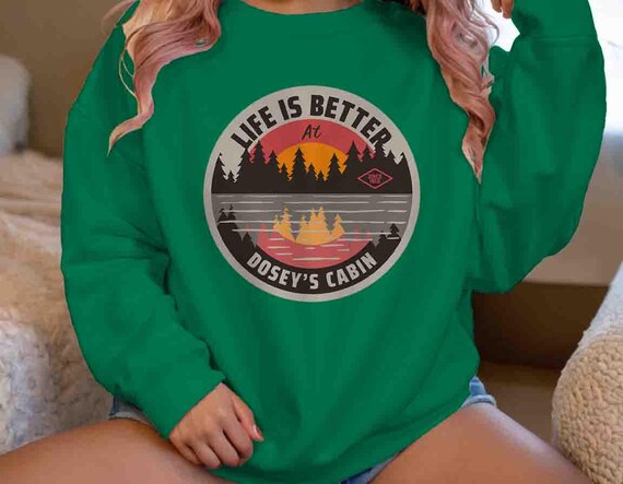 Men's Personalized Cabin Sweatshirt Custom Lakehouse Lake Vintage Camp Crewneck Pullover Outdoors Logo Camper Badge Rustic Gift Idea