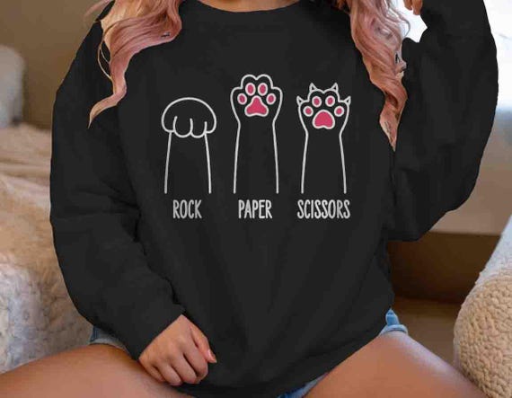 Funny Cat Sweatshirt: Rock Paper Scissors, Unisex Cat Lover Gift
