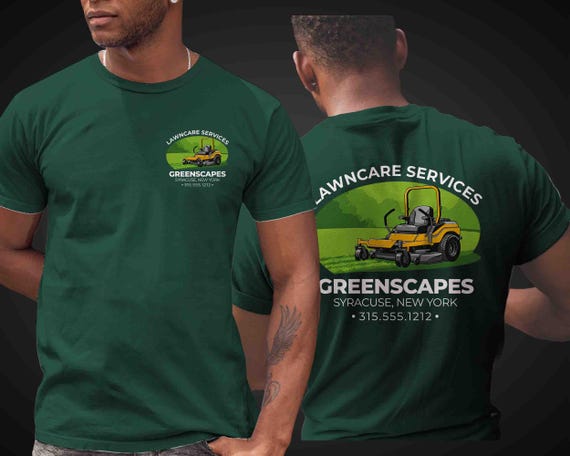 Men's Custom Lawncare TShirt Personalized Lawn Mowing Shirt Landscape Tee Landscaper TShirt T-Shirt Mows Lawns Company Name Business Shirts