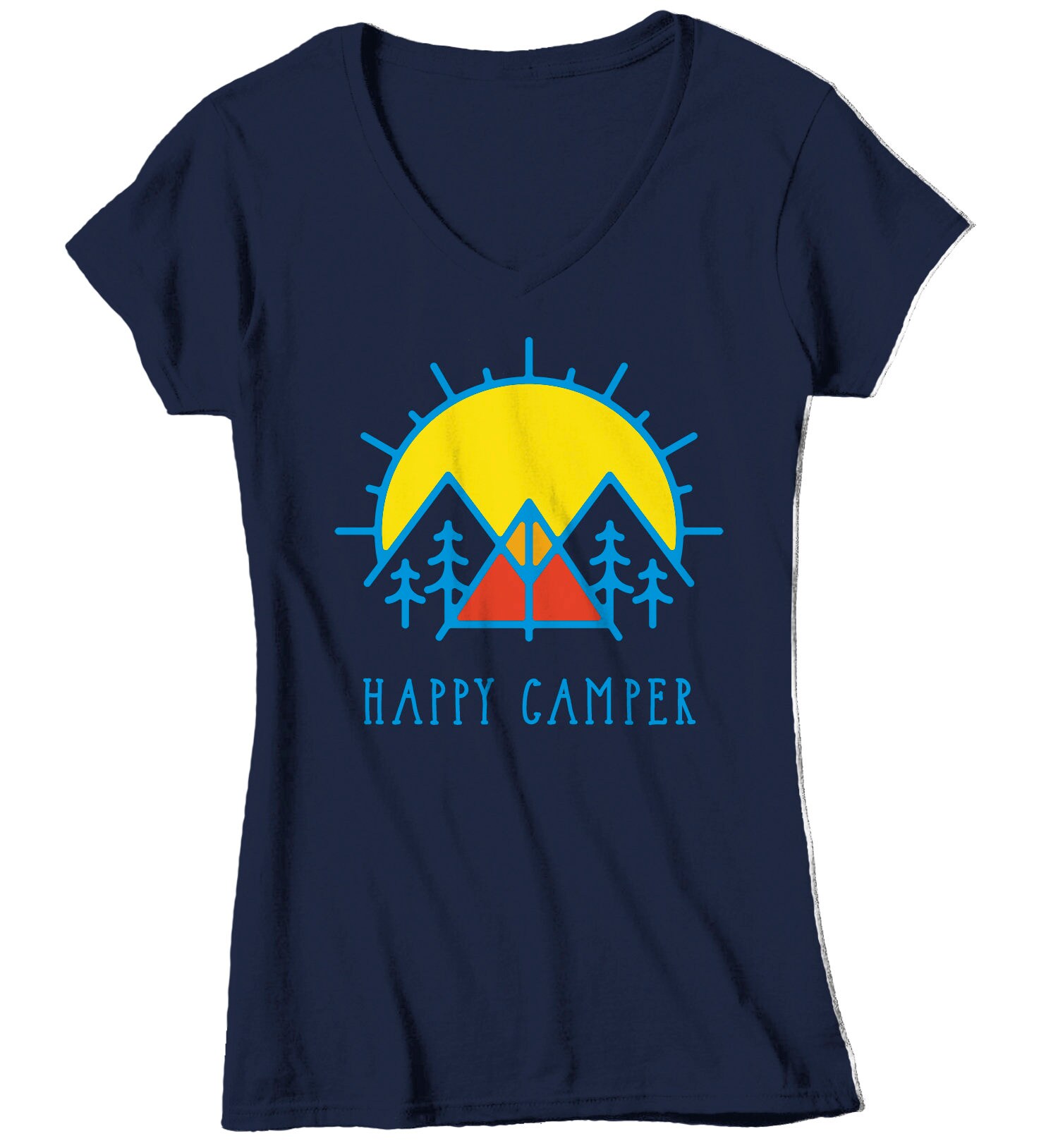 Women's Happy Camper T Shirt Hipster Shirt Linear Camping | Etsy