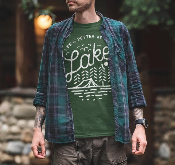 Men's Lake T Shirt Life Is Better At The Lake Shirt Camping Shirt Hipster Shirt Line Art Shirt Lake Life T Shirt