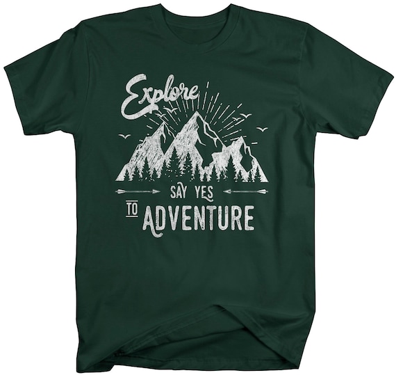 Men's Hipster Explore Shirt Mountains T-Shirt Say Yes Adventure Camping Vintage